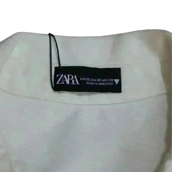 ZARA White Denim Mini Dress Collar w/Tailored Seams Flared Side Zip Size XS - Picture 4 of 10